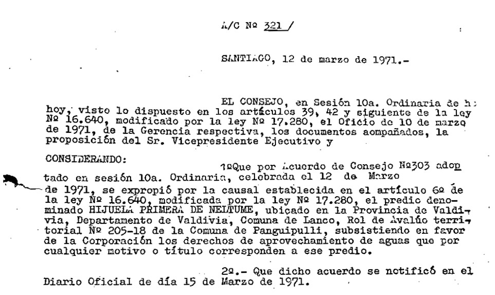 15 DE MARZO DE 1971: PRIMERAS EXPROPIACIONES DE FUNDOS